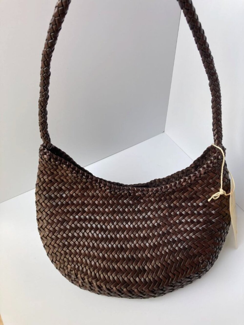 Dragon Diffusion Dark Brown Handwoven Leather Crescent Underarm Bag - Picture 2 of 9